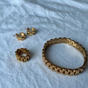 Rolex Gold Bracelet and Earring Set